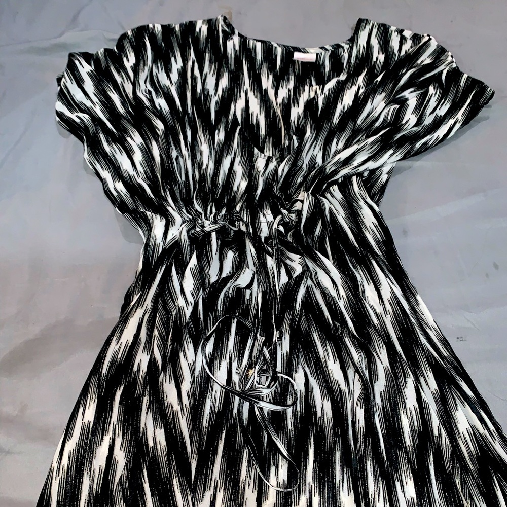 Black and White (cinched waist) dress WARNING:slightly see through
